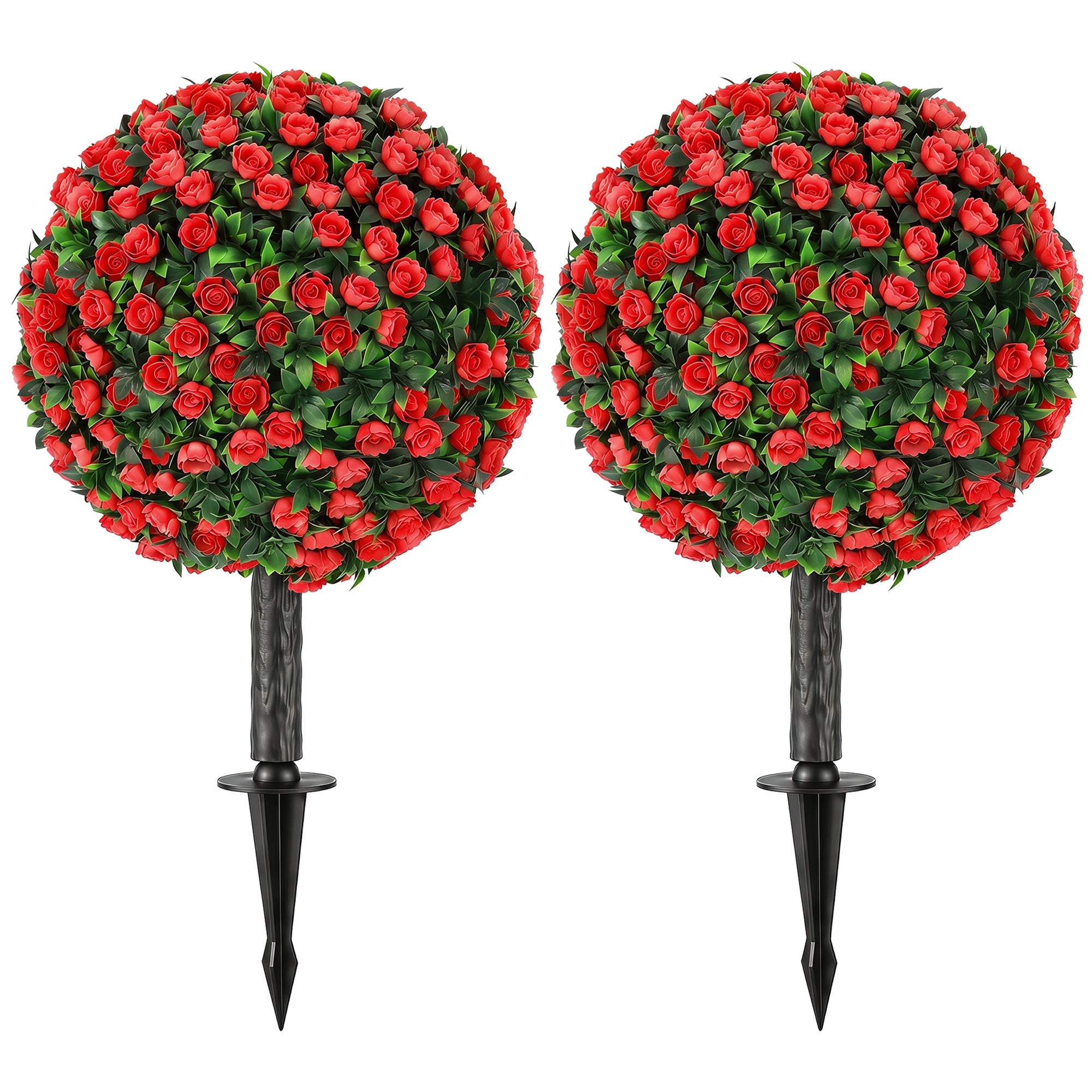 HOMCOM Artificial Rose Topiary UV Resistant, 2-Pack Fake Plants, 55 cm, Red