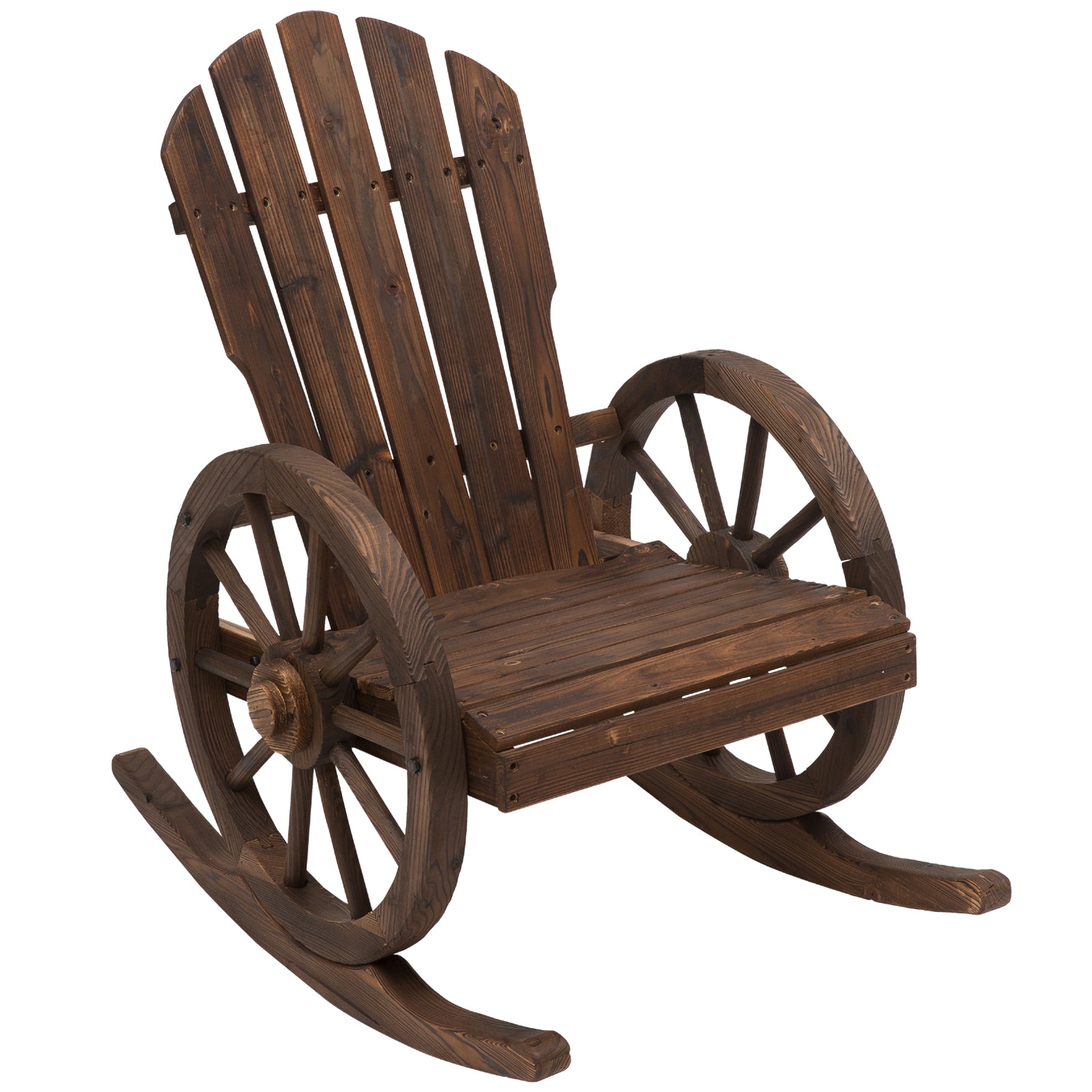 Outsunny Wooden Adirondack  Rocking Chair Reclining Armchair Outdoor Garden Furniture Patio Porch Rocker - Carbonized Wood Colour 