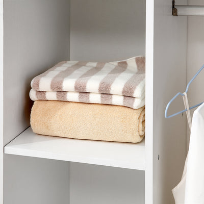 HOMCOM Open Wardrobe on Wheels, Bedroom Wardrobe with Clothes Hanging Rail, 3 Storage Shelves, Mobile Garment Rack for Cloakroom, Hallway, White 