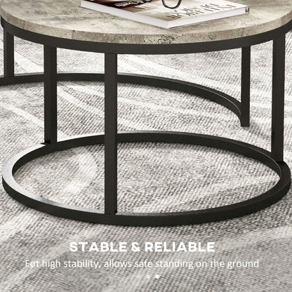 HOMCOM Set of Two Marble-Effect Stacking Tables - Grey/Black 