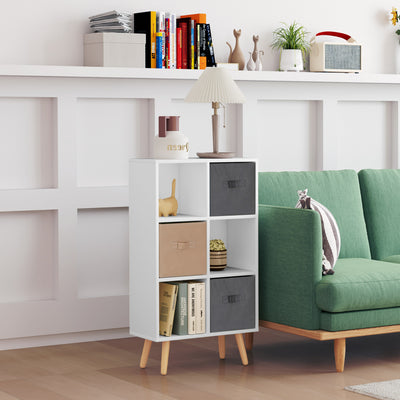 HOMCOM Freestanding 6 Cube Unit Cabinet Unit w/ 3 Fabric Drawers Handles Home Office Storage Shelves White 