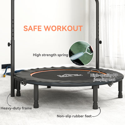 HOMCOM 45" Foldable Mini Fitness Trampoline, with Adjustable Foam Handle, Orange 