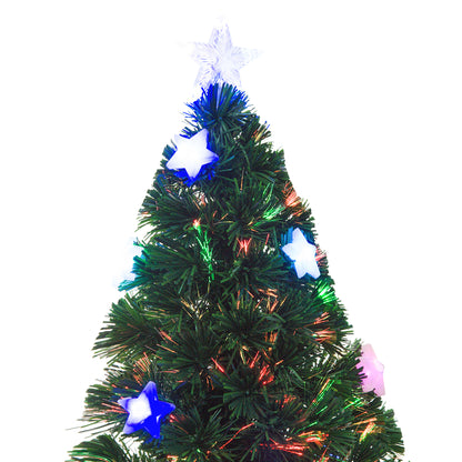 HOMCOM 5FT Prelit Artificial Christmas Tree Fibre Optic Star LED Light Holiday Home Xmas Decoration with LED Light for Indoor Party, Green