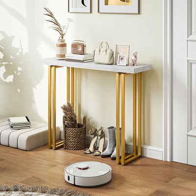 HOMCOM 100 cm Console Table with Faux Marble Top, Narrow Entryway Table with Anti-tipping Device, White 