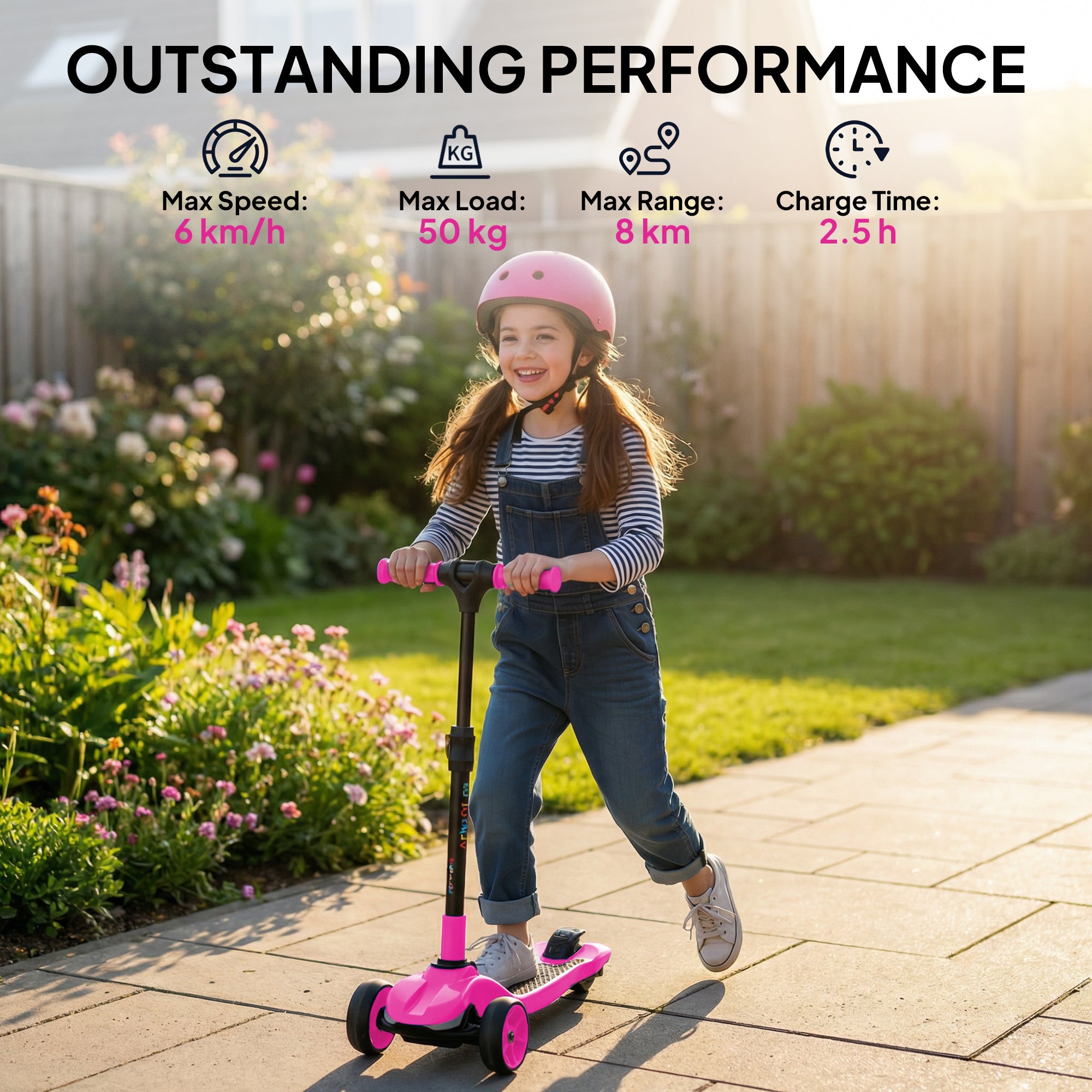 AIYAPLAY Three-Wheel Foldable Electric Scooter for Kids Aged 6-10 Years, Pink 