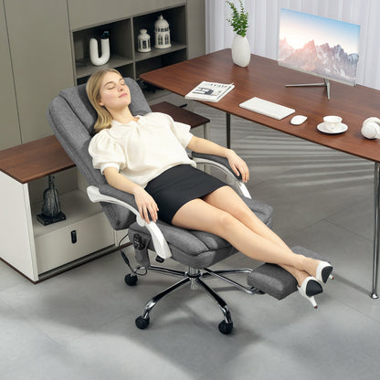 HOMCOM Executive Office Chair with 8-point Massage and Heat, Fabric Computer Desk Chair with Reclining Backrest, High Back, Height Adjustable, Swivel Wheels, Footrest, Remote, for Home, Grey 