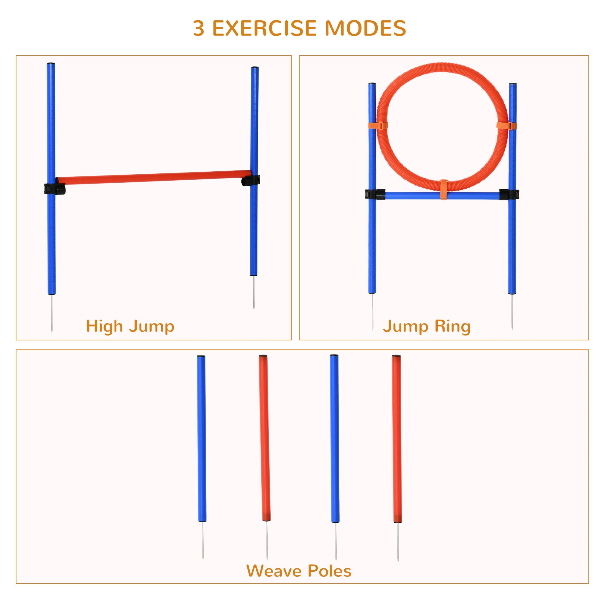 PawHut Pet Agility Training Equipment Dog Play Run Jump Obedience Training Set Adjustable (Pole + Hoop + Hurdle) 