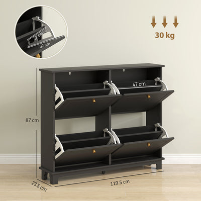 HOMCOM Narrow Shoe Storage Cabinet, Slim Shoe Cabinet with 4 Flip Drawers, Adjustable Shelves for 16 Pairs of Shoes, Black 