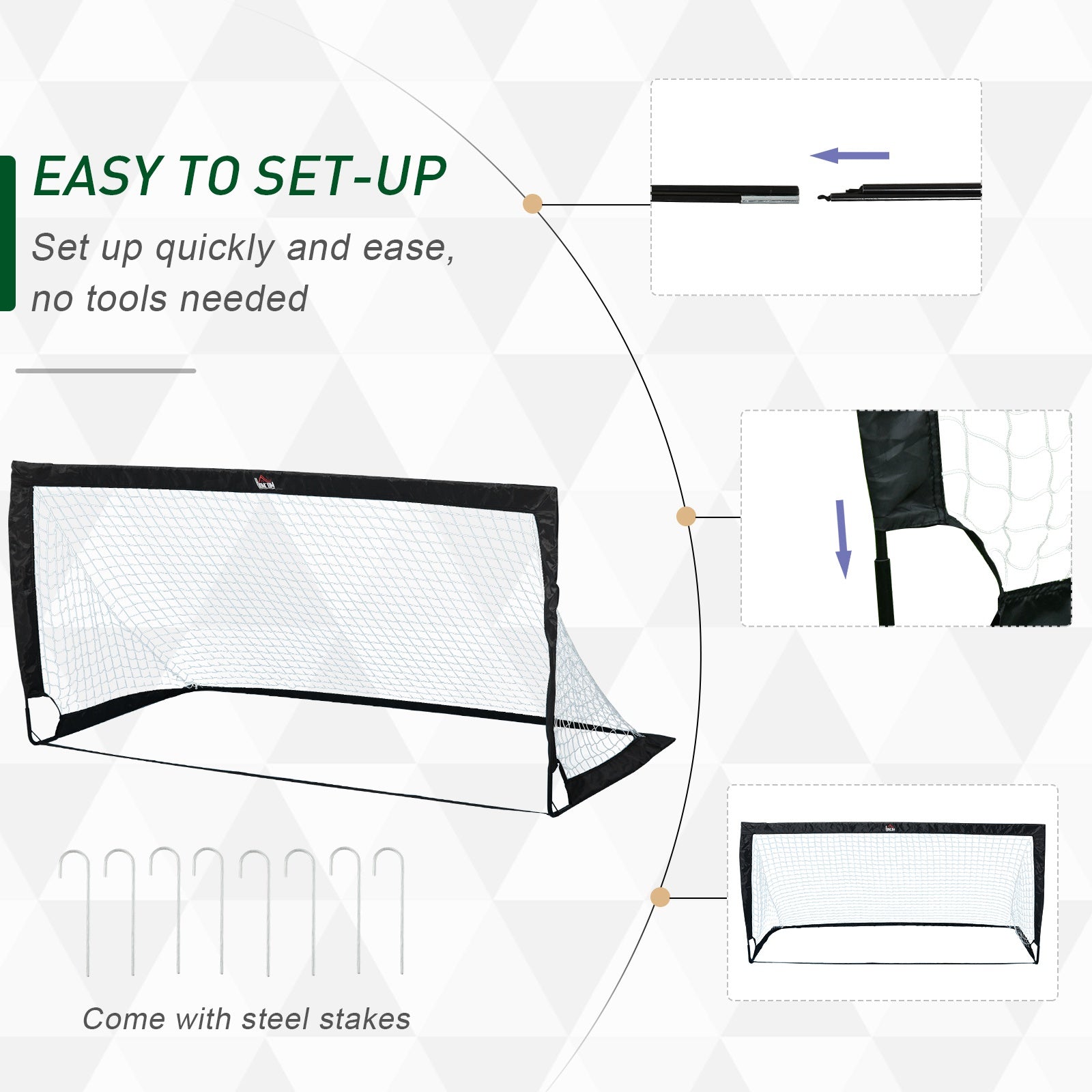 HOMCOM Set of 2 Football Goal Net 6 x 3 ft Foldable Outdoor Sport Training Teens Adults Football with Carrying Bag Black 