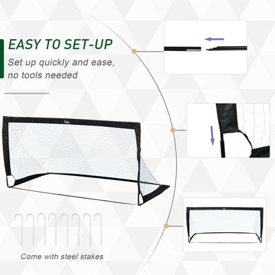 HOMCOM Set of 2 Football Goal Net 6 x 3 ft Foldable Outdoor Sport Training Teens Adults Football with Carrying Bag Black 