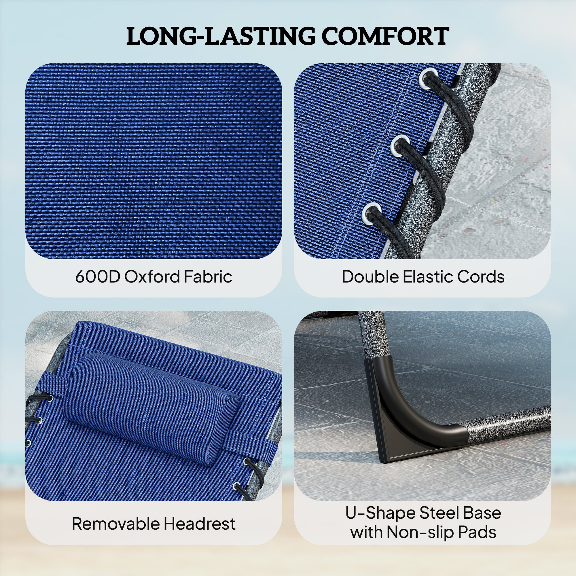 Outsunny Five-Position Reclining Sun Loungers Set of 2 - Dark Blue 