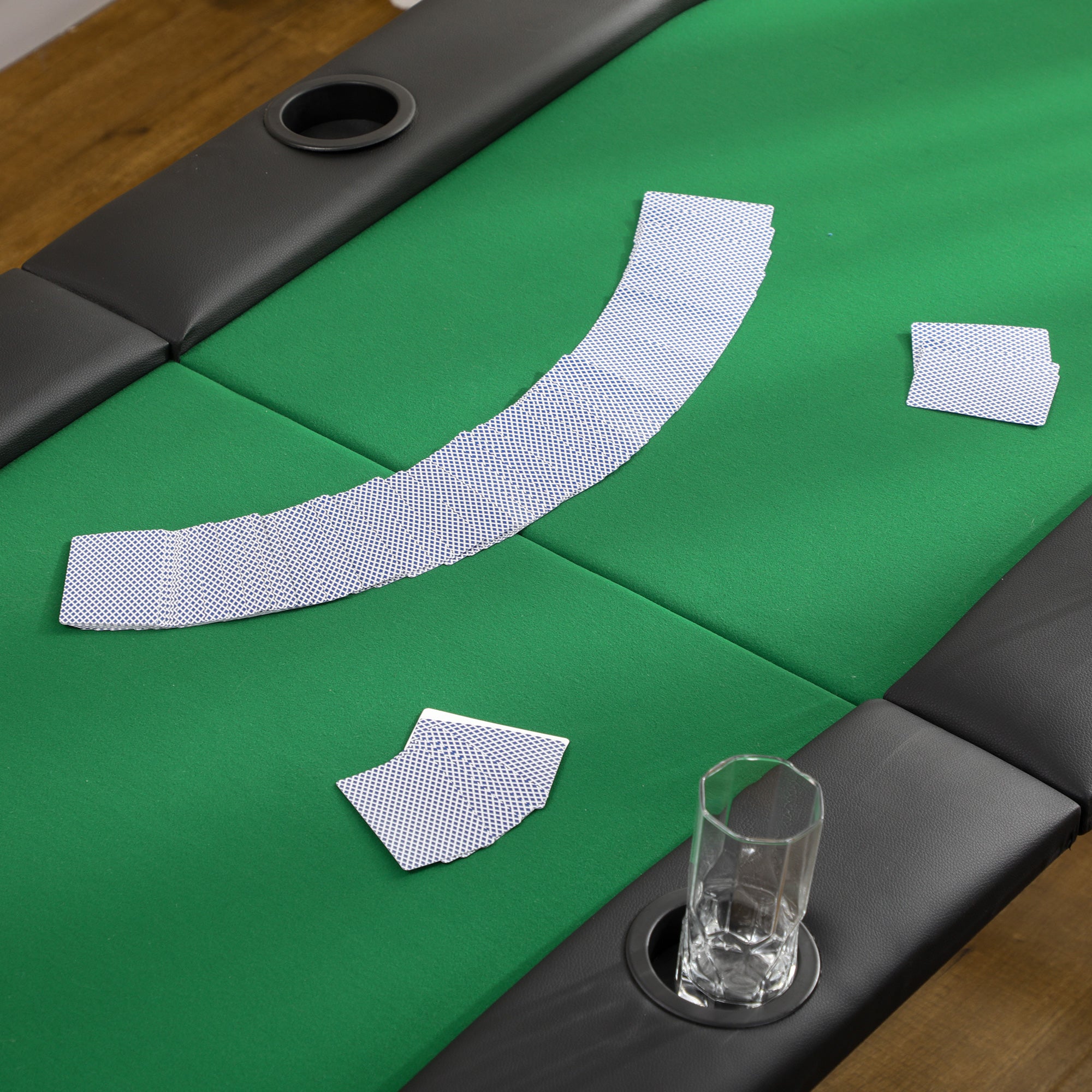 HOMCOM 8 Player Folding Poker Table, Oval Portable Blackjack Casino Table with Cup Holder, Felt Top and Metal Base, 183 x 82 x 75cm, Green and Black 