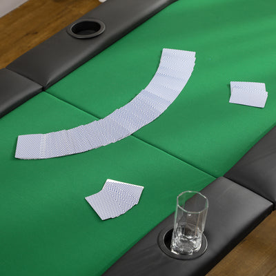 HOMCOM 8 Player Folding Poker Table, Oval Portable Blackjack Casino Table with Cup Holder, Felt Top and Metal Base, 183 x 82 x 75cm, Green and Black 