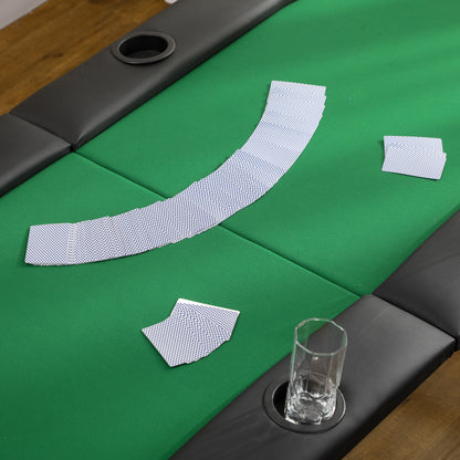 HOMCOM 8 Player Folding Poker Table, Oval Portable Blackjack Casino Table with Cup Holder, Felt Top and Metal Base, 183 x 82 x 75cm, Green and Black 