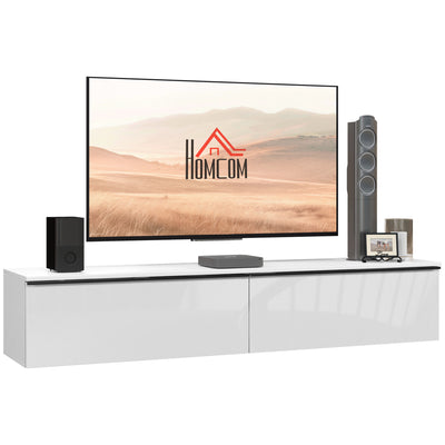 HOMCOM 160cm High Gloss Floating TV Unit Stand for TVs up to 70", Wall Mounted TV Cabinet with Storage Cupboards, White 