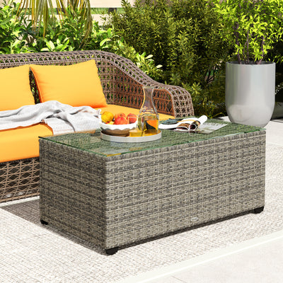 Outsunny 90 x 50cm Glass-Top Rattan Side Table - Dark Grey 