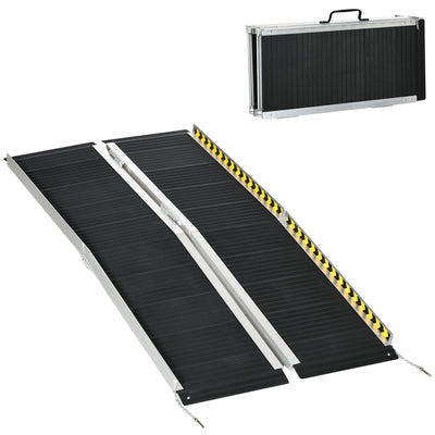 HOMCOM Wheelchair Ramp, 152L x 73Wcm, 272KG Capacity, Folding Aluminium Threshold Ramp with Non-Skid Surface, Transition Plates Above and Below for Home, Steps, Stairs, Curbs, Doorways 