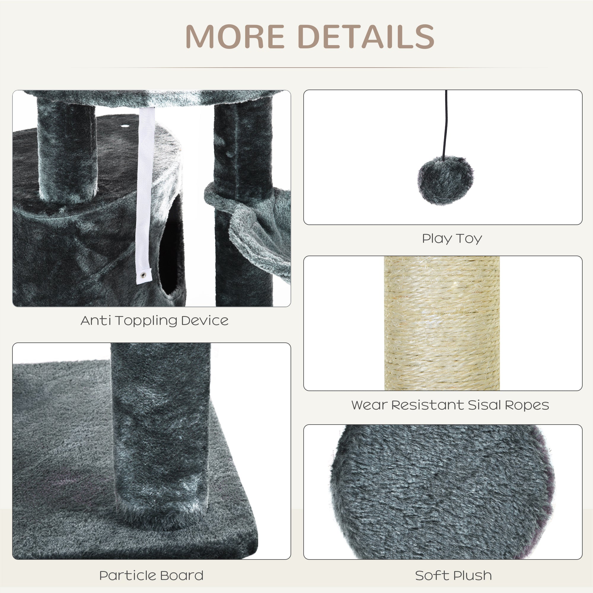 PawHut Floor to Ceiling Cat Tree for Indoor Cats Play Tower Climbing Activity Center Scratching Post Platforms Condo Adjustable Height 220-265cm Dark Grey 