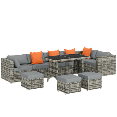Outsunny 10 Piece Rattan Garden Furniture Set, 2 Corner Sofas with 4 Chairs, 4 Stools and Coffee Table, Outdoor Patio Furniture 
