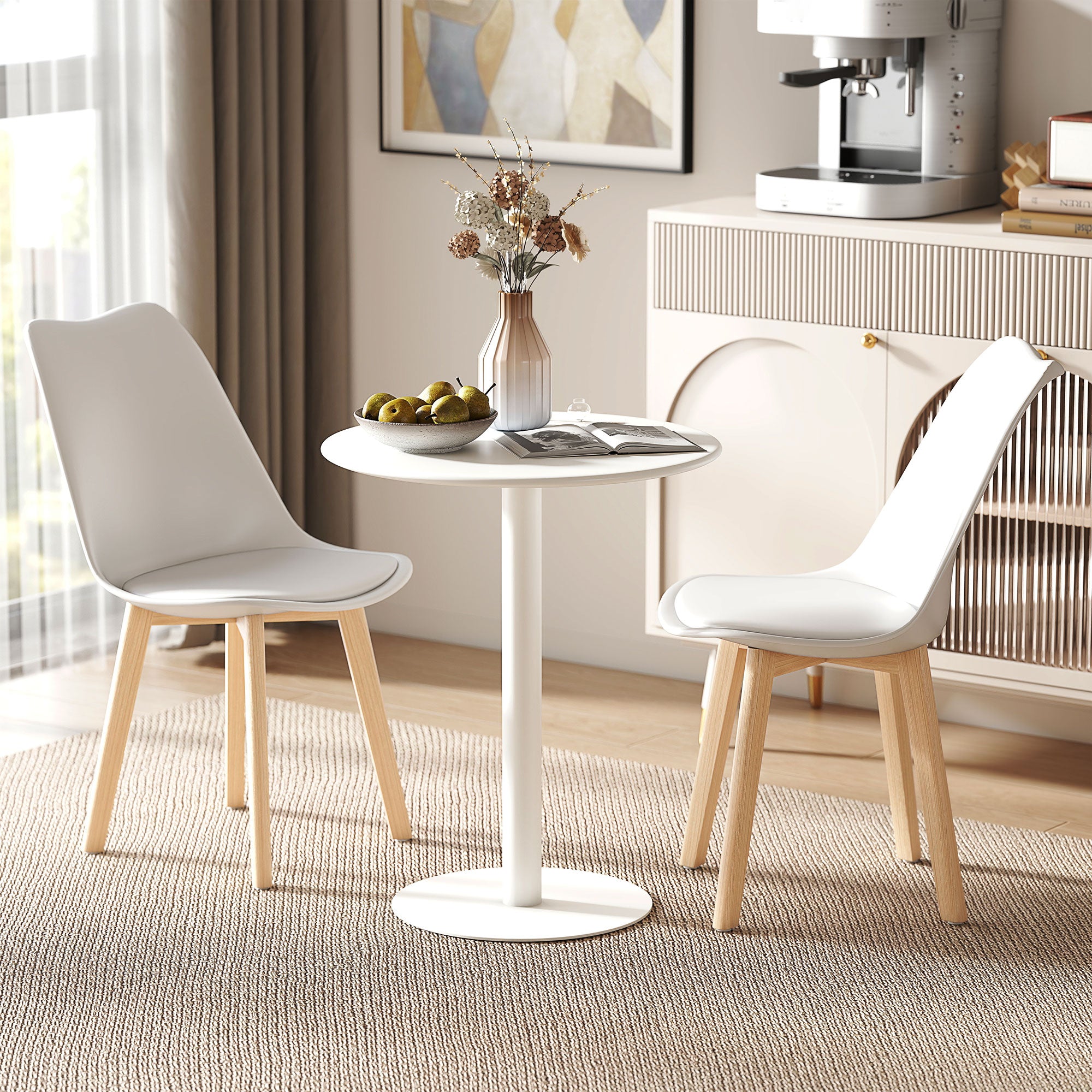 HOMCOM Dining Table, Round Kitchen Table with Steel Base for Living Room, Dining Room, 60 x 60 x 72cm, White 