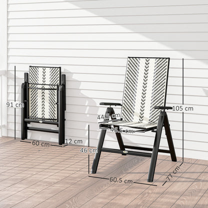 Outsunny Outdoor Rattan Folding Chair with 5-Position Adjustable Backrest, Wicker Garden Dining Chair with Wide Armrest, Set of 2 for Patio, Terrace, Balcony, Grey 