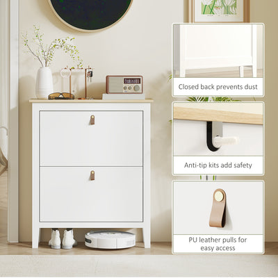 HOMCOM Modern Two-Drawer Shoe Cabinet - White 