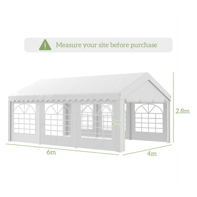 Outsunny 6m x 4m Garden Gazebo, Galvanised Marquee Party Tent with Removable Sides and Windows for Parties, Wedding and Events, White 