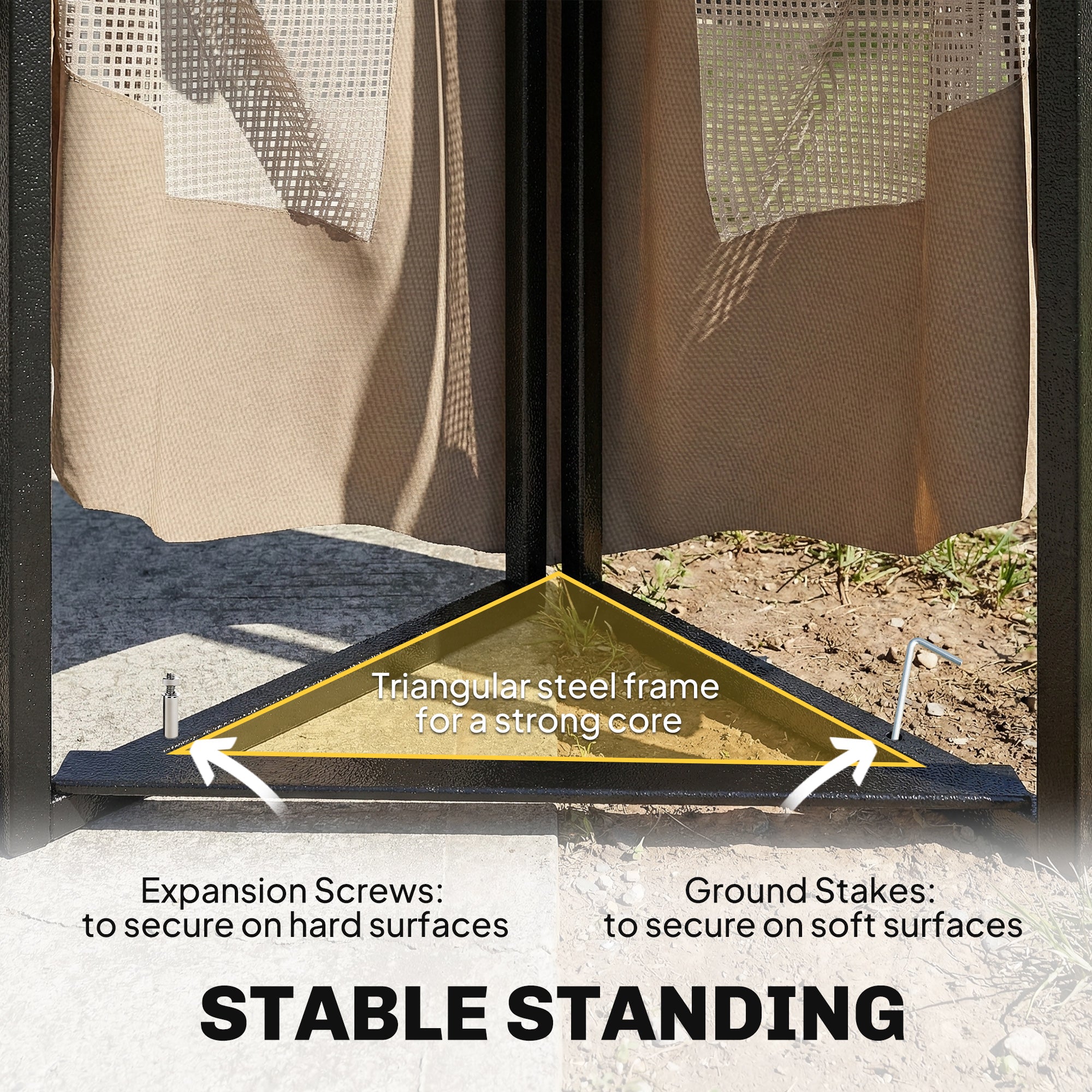 Outsunny 3 x 3.6 m Outdoor Garden Gazebo with Post Shelves, UPF50+ Patio Permanent Pavilion with Hook, Khaki 