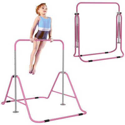 HOMCOM Kids Gymnastic Bar, with Adjustable Height, Foldable Horizontal Bars - Pink 