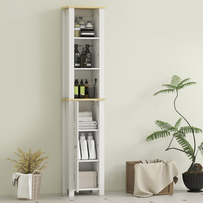 kleankin Slim Bathroom Storage Unit with Open Compartment, Bathroom Storage Cabinet with Adjustable Shelf, 34 x 23 x 165 cm, White 