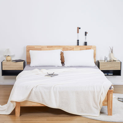 HOMCOM Floating Bedside Table Set of 2, Wall Mounted Bedside Cabinet with Drawer and Open Shelf, Modern Nightstand for Bedroom, 46 x 30 x 30 cm, Oak Tone 