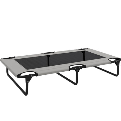 PawHut Portable Raised Dog Bed, Elevated Pet Cot with Breathable Mesh for Indoor Outdoor, for Large Dogs, Light Grey 