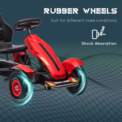 HOMCOM Children Pedal Go Kart, Kids Ride On Racer with Adjustable Seat, Inflatable Rubber Tyres, Handbrake, for Ages 5-12 Years - Red 