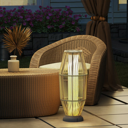 Outsunny Garden Rattan Lamp, 72 cm Tall Solar Rattan Floor Lamp, Solar Garden Light with Auto On/Off LED, IP44 for Outdoor, Porch, Pathway, Terrace, Grey 