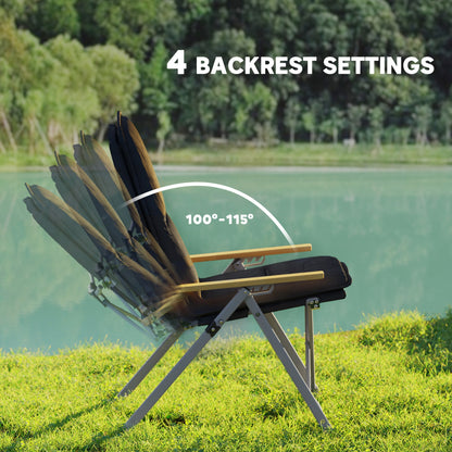 Outsunny Portable Camping Chair for Adults, High Back Folding Chair with Padded Seat and Carry Bag, Outdoor Recliner for Hiking, Fishing, Beach and Picnic, Black 