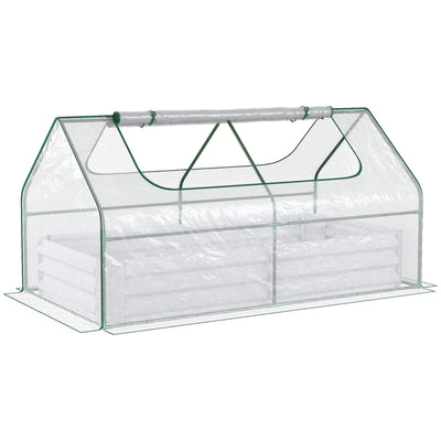 Outsunny Raised Garden Bed with Greenhouse, Steel Planter Box with Plastic Cover, Roll Up Window, Dual Use for Flowers, Vegetables, Fruits and Herbs, 185L x 95W x 92H cm, Clear 