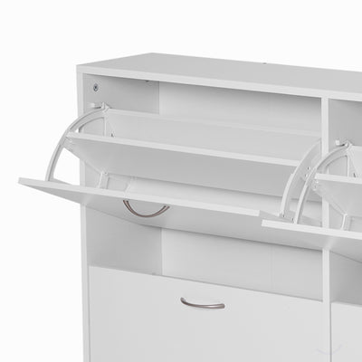 HOMCOM Wooden Modern Design 4 Drawer Shoes Cabinet Pull Down Shelf Storage Organiser - White 