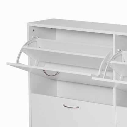 HOMCOM Wooden Modern Design 4 Drawer Shoes Cabinet Pull Down Shelf Storage Organiser - White 