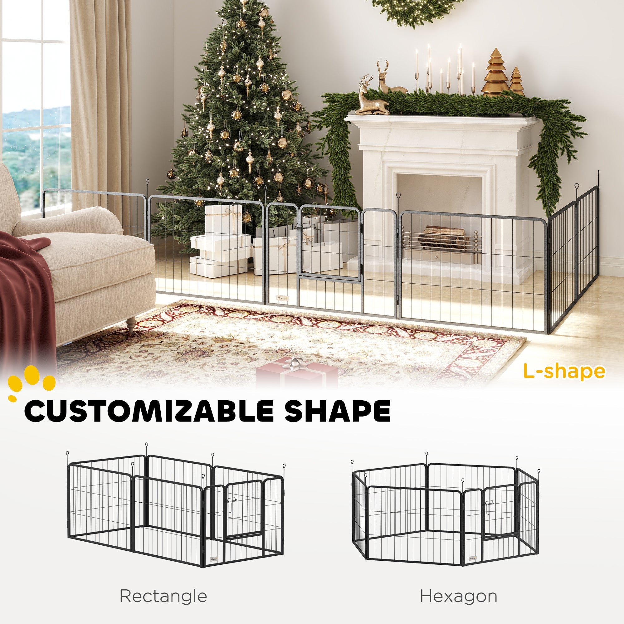 PawHut 6 Panels Dog Playpen, Portable Detachable Puppy Pen with Door, for Small Dogs, 60cm High, Black 