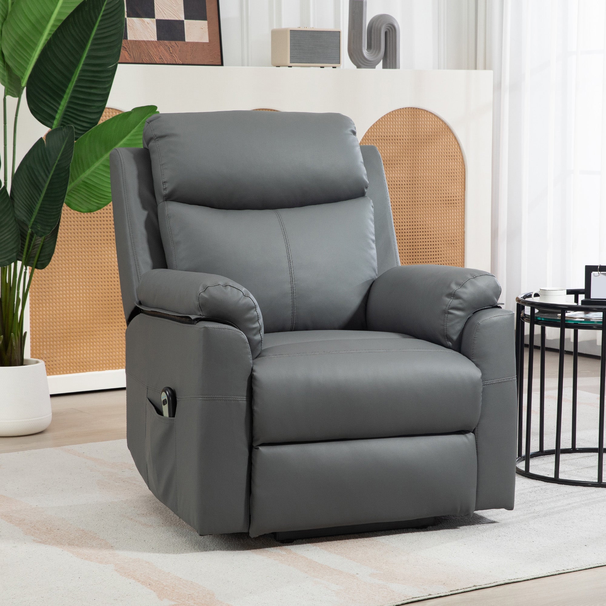 HOMCOM Faux Leather 70\'c2\'b0 Electric Riser Recliner Chair, Charcoal Grey 