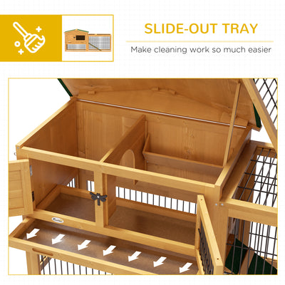 PawHut Wooden Rabbit Hutch with Outdoor Run Yellow 