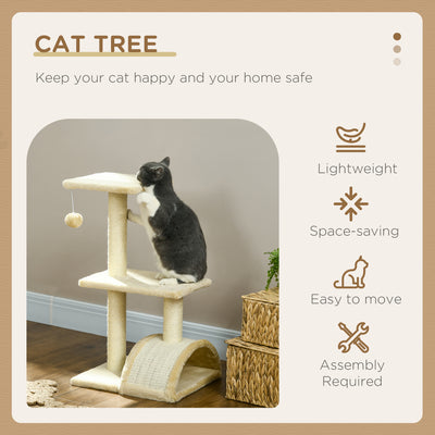 PawHut 72cm Cat Tree with Scratching Post, Pad for Indoor Cats - Cream White 