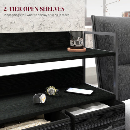 HOMCOM Rustic Chest of Five Fabric Drawers - Black 