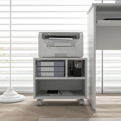 HOMCOM Three-Compartment Printer Cabinet, with Wheels - White 
