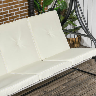 Outsunny 3 Seater Canopy Swing Chair, 2 in 1 Garden Swing Seat Bed, with Adjustable Canopy and Metal Frame, Cream White 