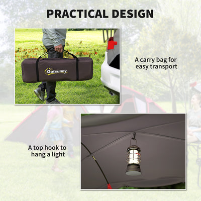 Outsunny 4-6 Man Family Camping Tent w/ 2 Bedrooms and a Living Room, Waterproof Tunnel Tent w/ Sewn In Groundsheet, Doors, Windows, Carry Bag, Grey 