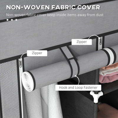HOMCOM Fabric Wardrobe for Bedroom, Portable Wardrobe with 5 Shelves, 2 Hanging Rails and 3 Fabric Drawers, Foldable Closet, 125 x 43 x 162.5cm, Dark Grey 