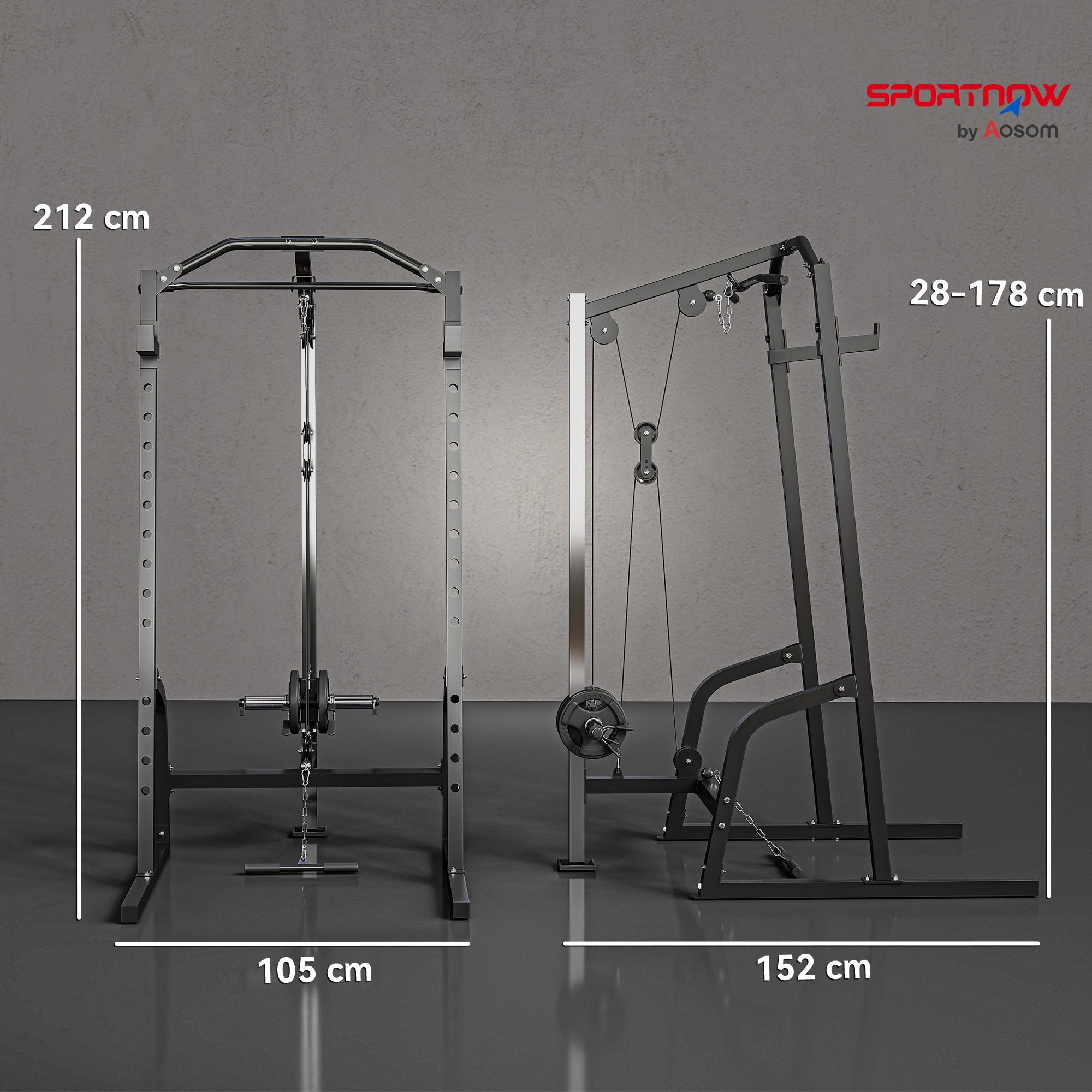 SPORTNOW Power Cage Power Rack with 15-Level Squat Rack, Cable Pulley System, Lat Pulldown & Pull Up Bar 