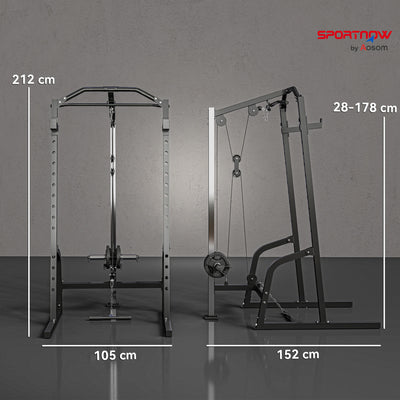 SPORTNOW Power Cage Power Rack with 15-Level Squat Rack, Cable Pulley System, Lat Pulldown & Pull Up Bar 