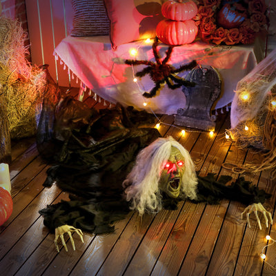 Outsunny 183 cm Life Size Halloween Animated Crawling Zombie with Glowing LED Eyes, Scary Halloween Decorations, Battery Operated, Indoor Outdoor Party Props 